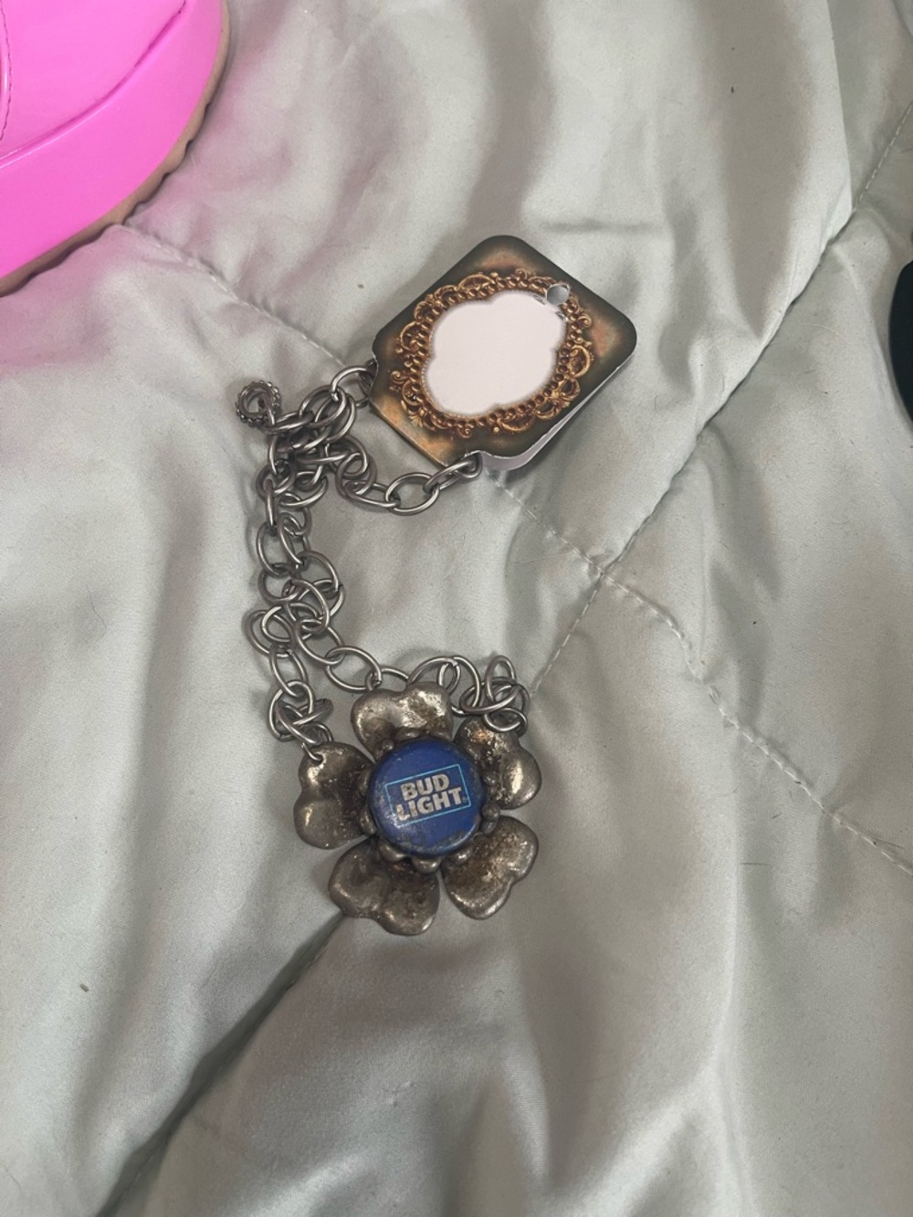 Art by Amy Bud Light Flower Pendant Necklace - Silver Tone with Blue Accent